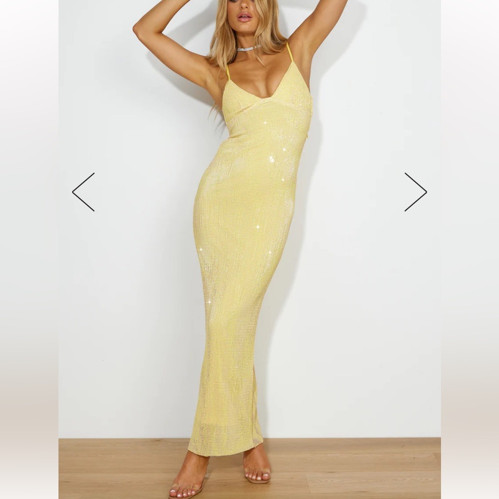 HELLO MOLLY Dreamy Shine Sequin Maxi Dress - Yellow